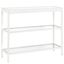 Streamlined White Metallic 36" Console Table with Tempered Glass Shelves