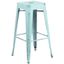 30" Distressed Green-Blue Metal Backless Bar Stool