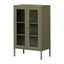 Olive Green Metal Storage Cabinet with Fluted Glass Doors