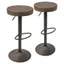 Antique Brown Adjustable Swivel Barstools with Wood Seats, Set of 2