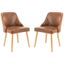 Lulu Transitional Parsons Side Chair in Brown Faux Leather with Gold Legs