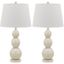 Light Grey Glass 3-Sphere Table Lamp Set with Cotton Shade