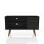 Black Mid-Century Modern TV Stand with Cabinet and Shelves