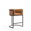 Midcentury Camel and Black Metal Counter Stool with Faux Leather Seat