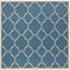 Blue and Cream Geometric Square Indoor/Outdoor Rug