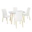 White Faux Leather and Gold 5-Piece Dining Set with Glass Top