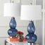 Blue Double Gourd Glass Table Lamp Set with White Shades