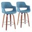 Set of 2 Blue Swivel Walnut Wood Counter Stools