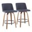 Walnut and Blue Mid-Century Modern Swivel Counter Stools, Set of 2