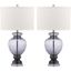 Translucent Grey Glass Table Lamp Set, 27" with Off-White Shade