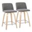 Gray and Natural Wood Swivel Counter Stool with Chrome Footrest