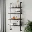 Nutmeg and Matte Black 42" Wood and Metal Floating Wall Shelf