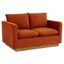 Mid-Century Modern Velvet Loveseat in Orange Marmalade with Gold Frame