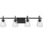 Martenne 32" Matte Black and Seeded Glass 4-Light Vanity Fixture