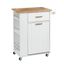 White MDF Kitchen Cart with Rubberwood Top and Spice Rack