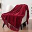 Burgundy Red Chenille Knitted Throw Blanket with Tassel Fringe