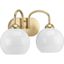 Vintage Gold 2-Light Bath Wall Light with White Glass Globes