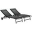 Black Mesh Adjustable Outdoor Chaise Lounge Set with Wheels