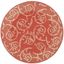 Vibrant Red Floral Vine Scroll 6'7" Round Indoor/Outdoor Rug