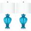 Morocco Blue Glass Table Lamp Set with White Shades