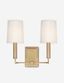 Charlie Dual-Arm Aged Brass Sconce with Off-White Parchment Shades