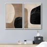 IDEA4WALL Mid Century Shape Brown Faded Black Abstract Modern Pictures Framed 2 Pieces Canvas Print Wall Art