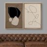 IDEA4WALL Mid Century Shape "Brown And Black Abstract Neutral Line Chic Framed Canvas Print 2 Pieces Wall Art